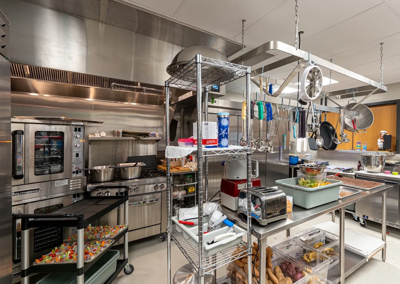 The commercial kitchen where meals are prepared fresh